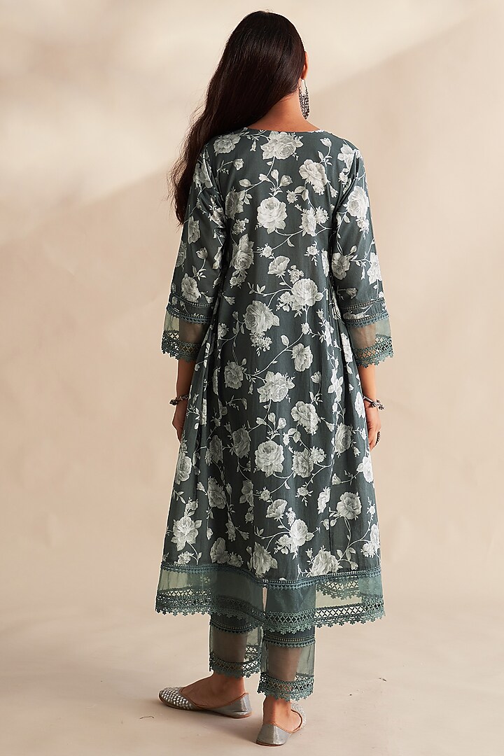 Grey Cambric Cotton Floral Printed Kurta Set by Roze at Pernia's Pop Up Shop