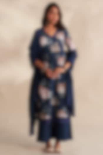 Blue Cambric Cotton Floral Printed Kurta Set by Roze at Pernia's Pop Up Shop
