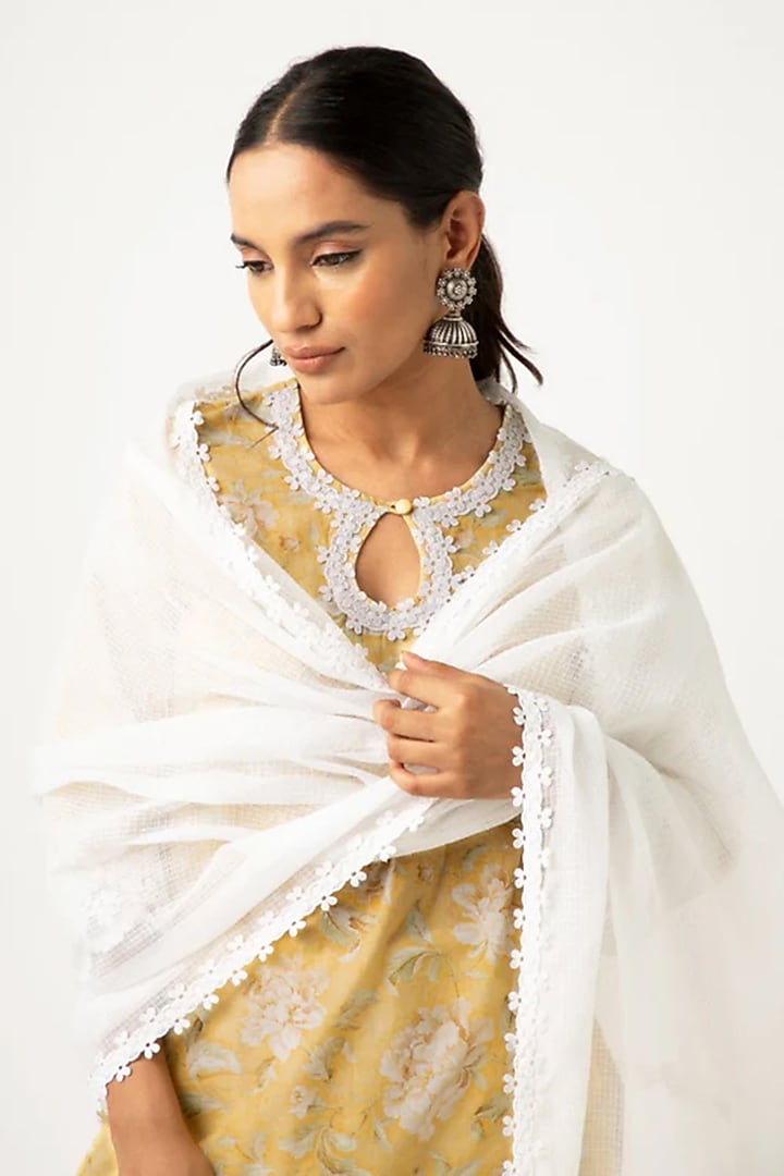 Yellow Cotton Floral Kurta Set by Roze at Pernia's Pop Up Shop