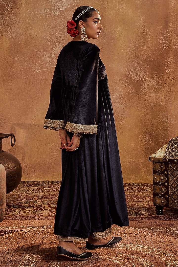 Black Lycra Chanderi Anarkali Set by Roze at Pernia's Pop Up Shop