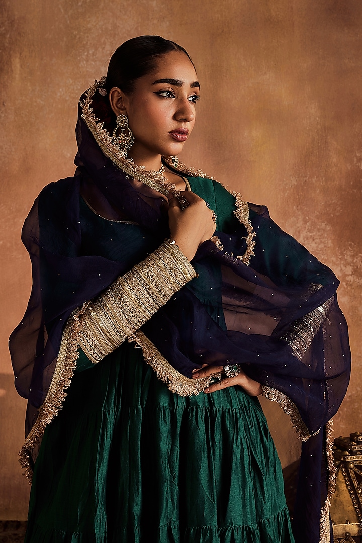 Green Pure Chanderi Party Wear Anarkali Set by Roze at Pernia's Pop Up Shop