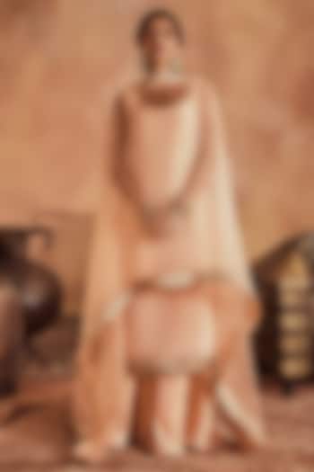 Peach Soft Tissue Embroidered Straight Kurta Set by Roze at Pernia's Pop Up Shop