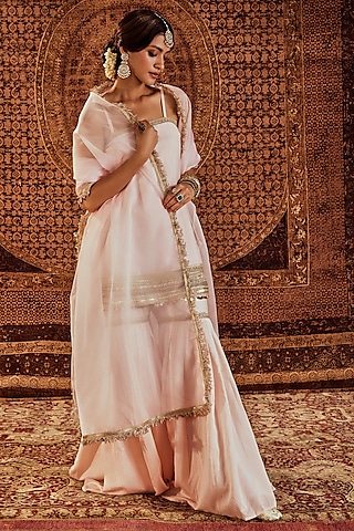 Pink Pure Chanderi Sharara Set by Roze