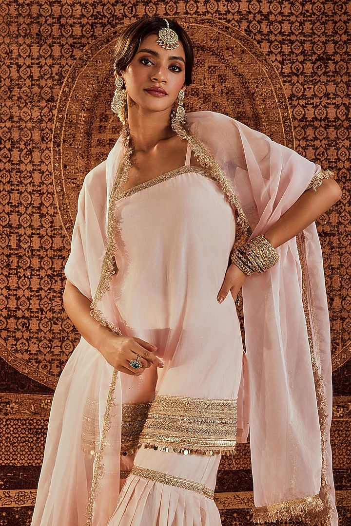 Pink Pure Chanderi Party Wear Sharara Set by Roze at Pernia's Pop Up Shop
