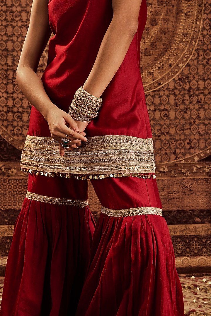 Red Pure Chanderi Party Wear Sharara Set by Roze at Pernia's Pop Up Shop