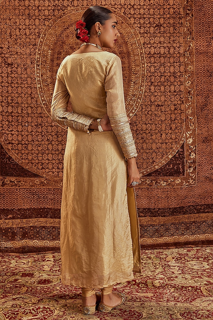 Golden Soft Tissue Kurta Set by Roze at Pernia's Pop Up Shop