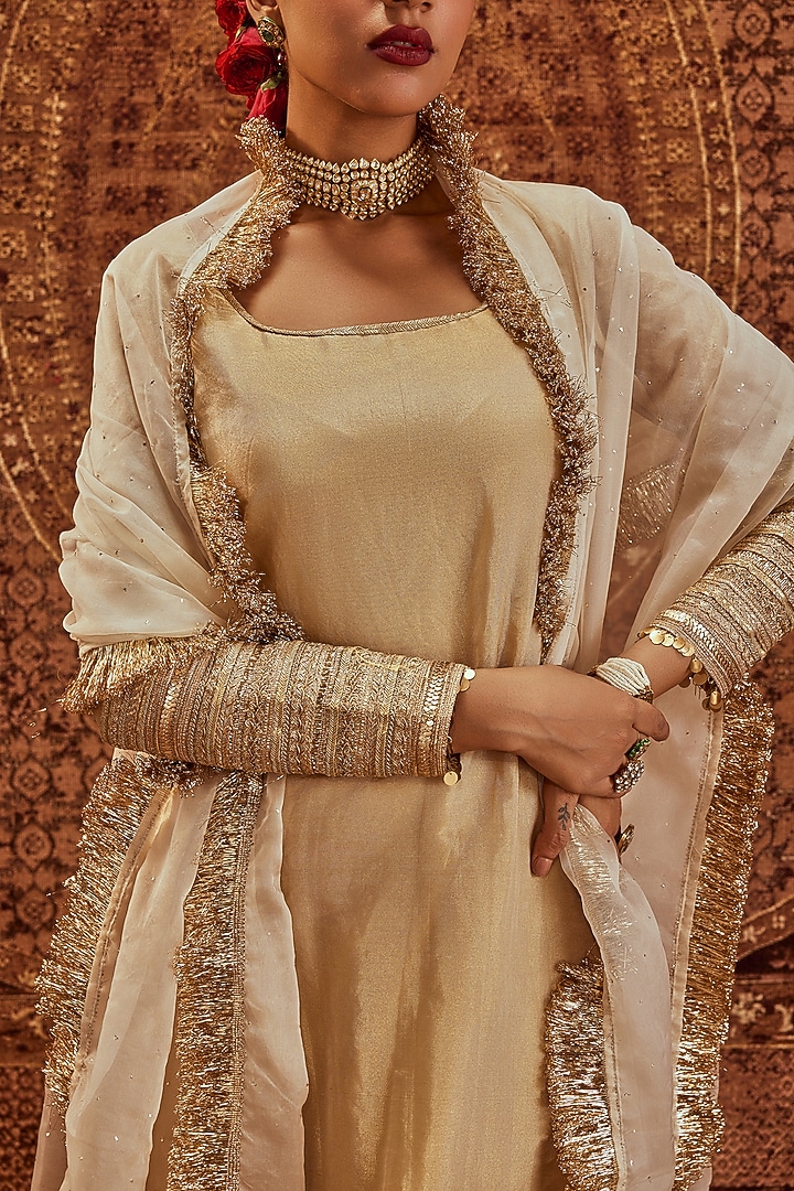 Golden Soft Tissue Kurta Set by Roze at Pernia's Pop Up Shop