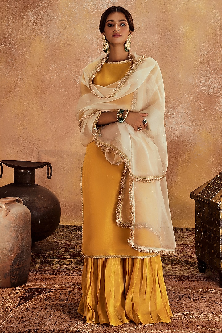 Yellow Soft Tissue Sharara Set by Roze at Pernia's Pop Up Shop