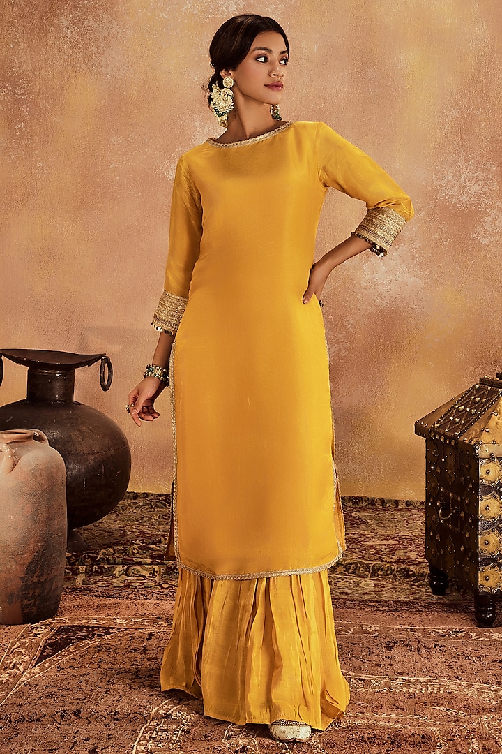 Yellow Soft Tissue Party Wear Sharara Set by Roze at Pernia's Pop Up Shop