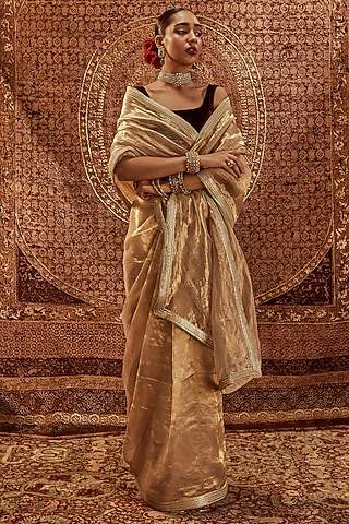 Golden Organza Tissue Saree Set by Roze