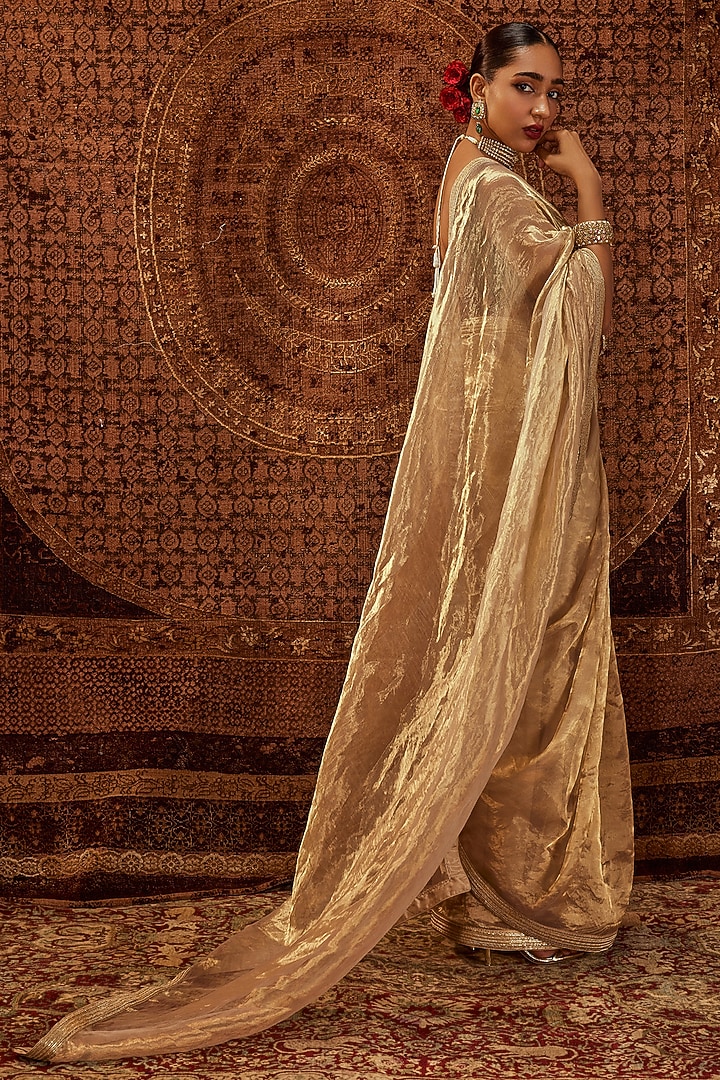 Golden Organza Tissue Party Wear Saree Set by Roze at Pernia's Pop Up Shop
