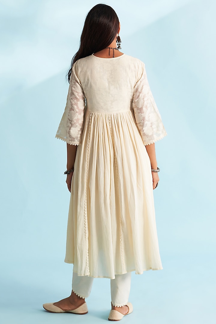 Cream Crushed Cotton Anarkali Set by Roze at Pernia's Pop Up Shop