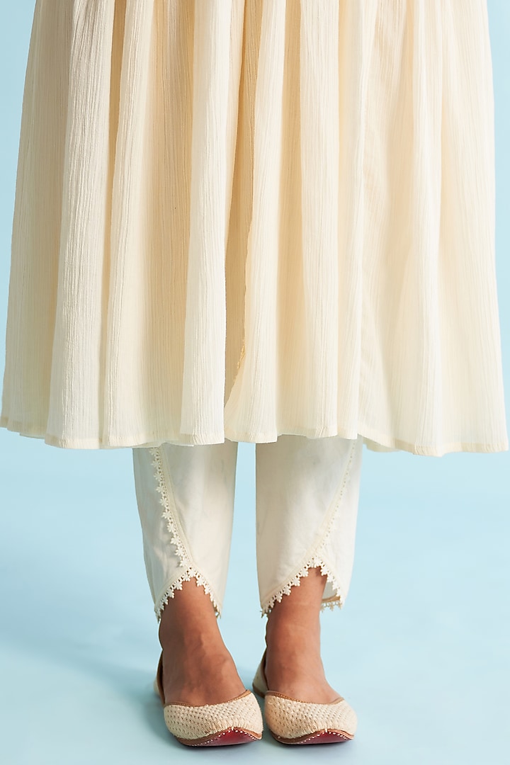 Cream Crushed Cotton Anarkali Set by Roze at Pernia's Pop Up Shop