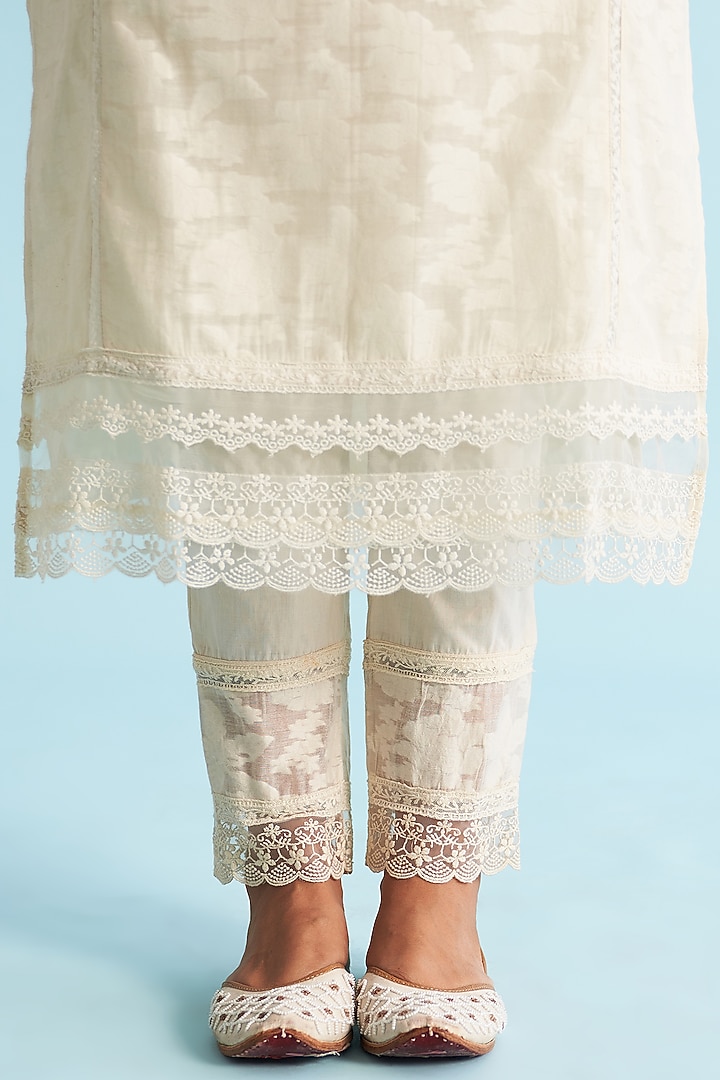 Cream Jacquard Cotton Straight-Cut Kurta Set by Roze at Pernia's Pop Up Shop