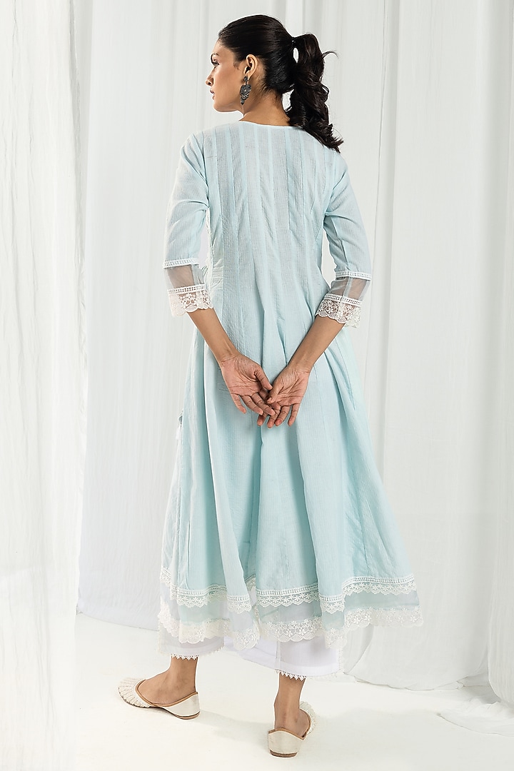 Blue Cotton Kantha Handcrafted Kurta Set by Roze at Pernia's Pop Up Shop