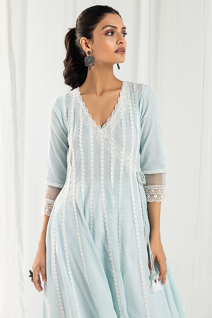 Blue Cotton Kantha Handcrafted Kurta Set by Roze at Pernia's Pop Up Shop