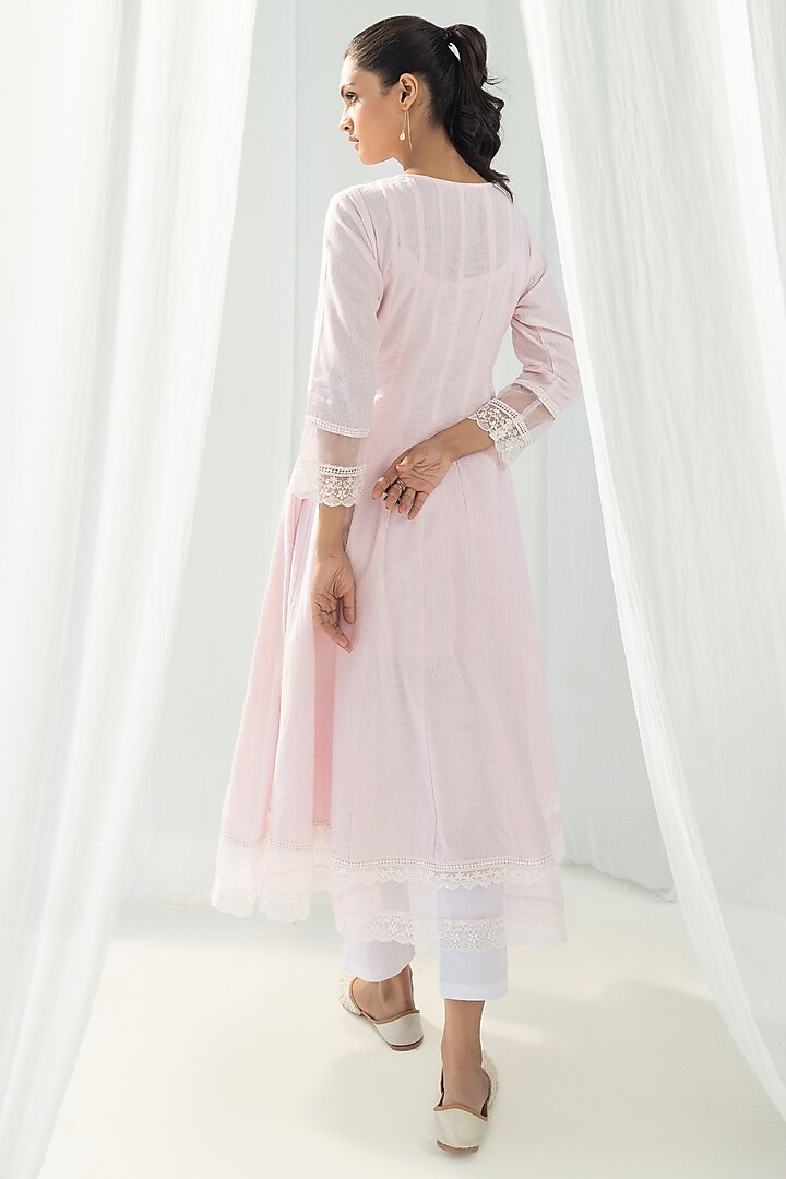 Pink Cotton Kantha Handcrafted Kurta Set by Roze at Pernia's Pop Up Shop