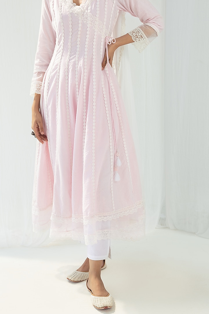 Pink Cotton Kantha Handcrafted Kurta Set by Roze at Pernia's Pop Up Shop
