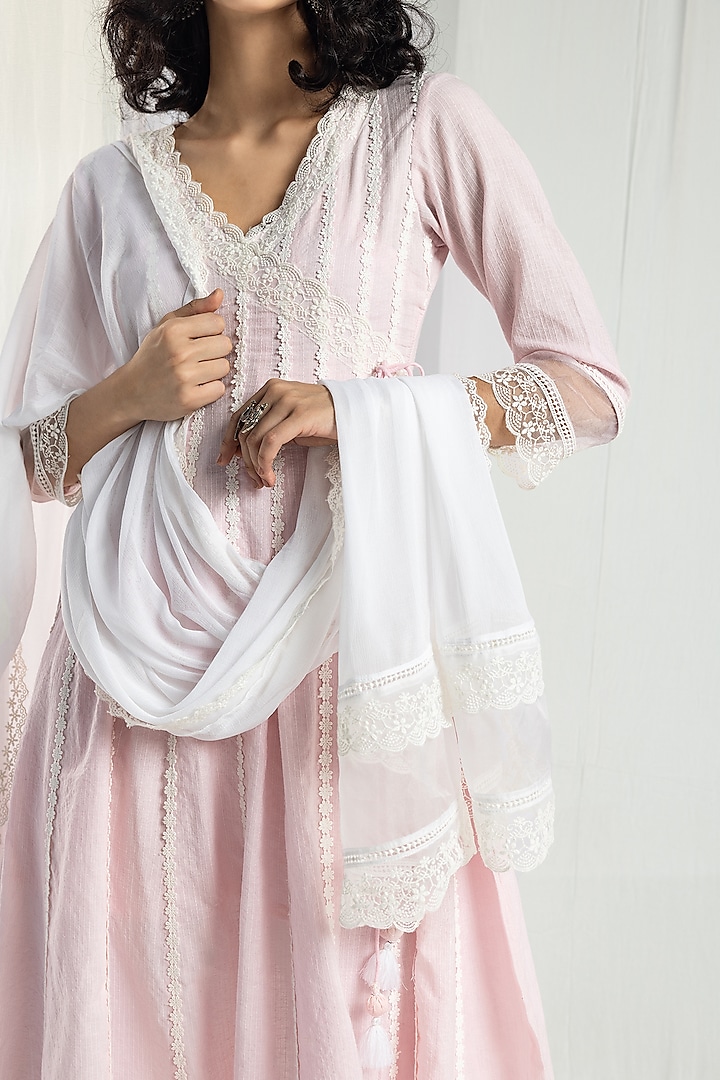 Pink Cotton Kantha Handcrafted Kurta Set by Roze at Pernia's Pop Up Shop