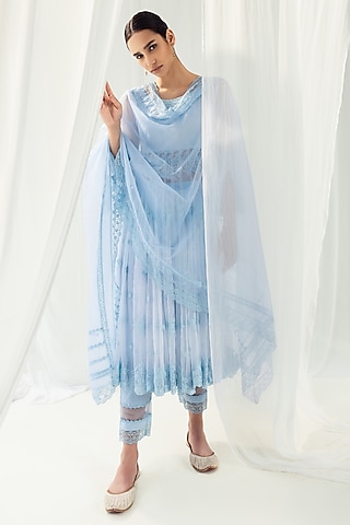 Blue Soft Net Kurta Set by Roze