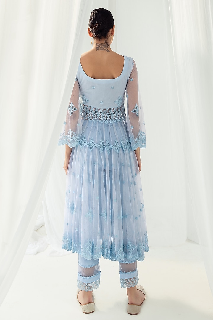 Blue Soft Net Kurta Set by Roze at Pernia's Pop Up Shop