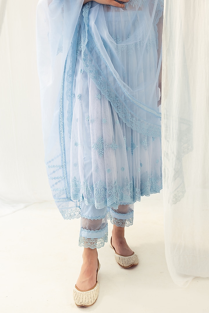 Blue Soft Net Kurta Set by Roze at Pernia's Pop Up Shop