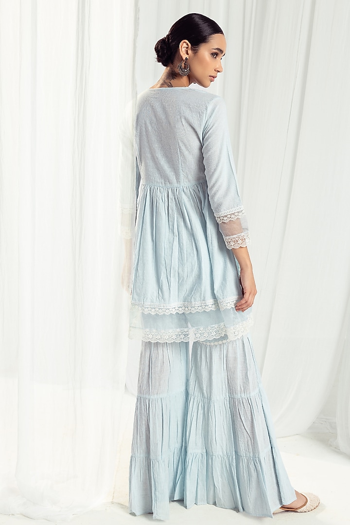 Blue Cotton Kantha Handcrafted Kurta Set by Roze at Pernia's Pop Up Shop