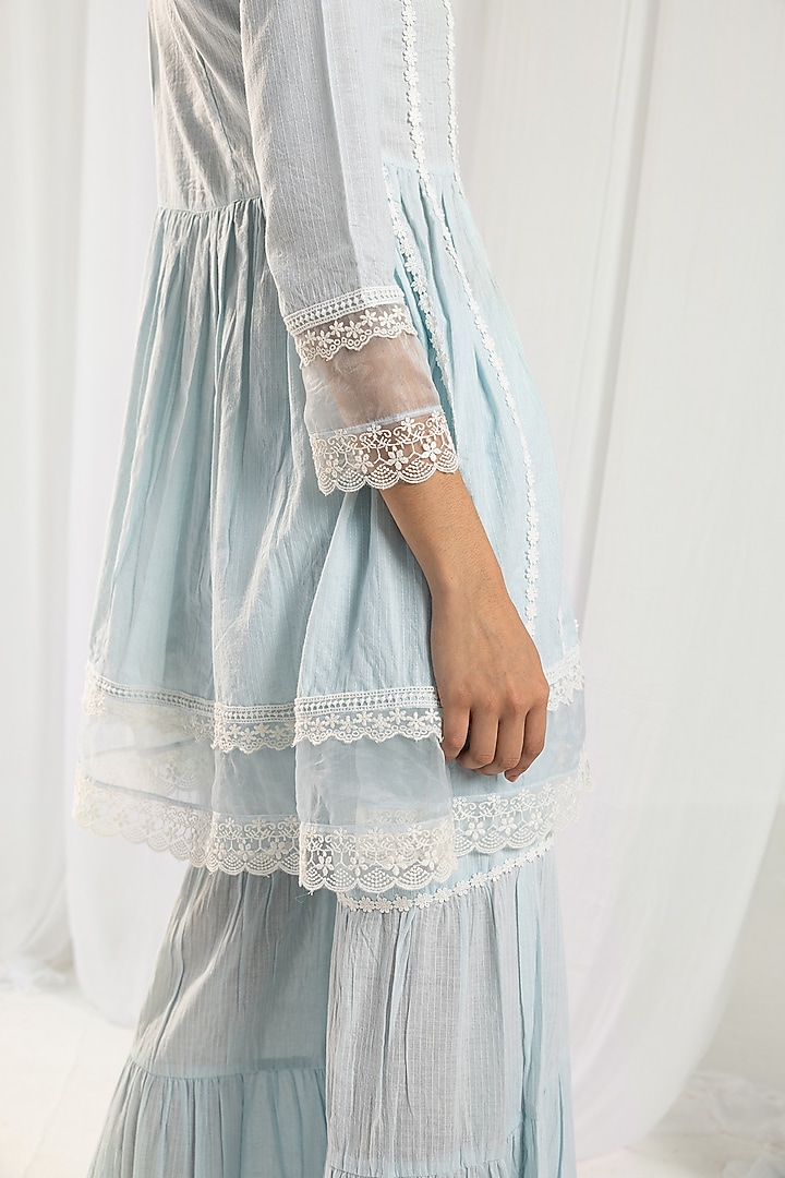 Blue Cotton Kantha Handcrafted Kurta Set by Roze at Pernia's Pop Up Shop