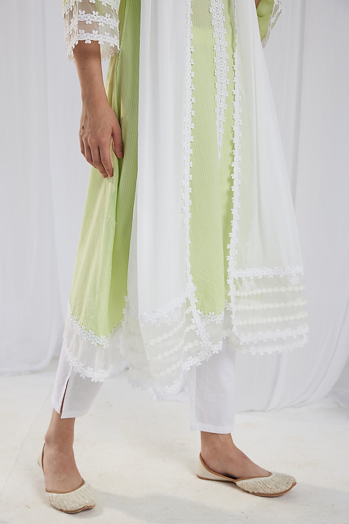 Green Cotton Kantha Handcrafted Straight Kurta Set by Roze at Pernia's Pop Up Shop