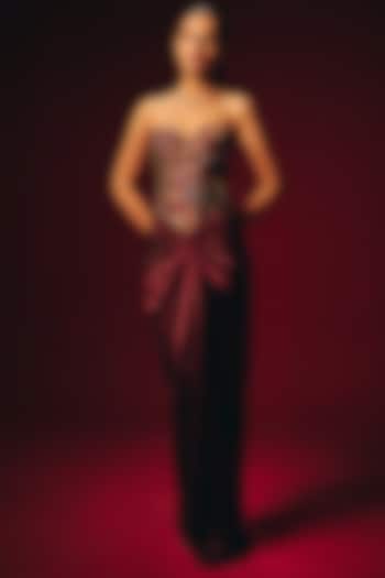 Wine Armani Satin Draped Skirt by Roze at Pernia's Pop Up Shop