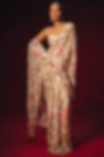 White Pure Organza Floral Embroidered Pre-Draped Wedding Saree Set by Roze at Pernia's Pop Up Shop