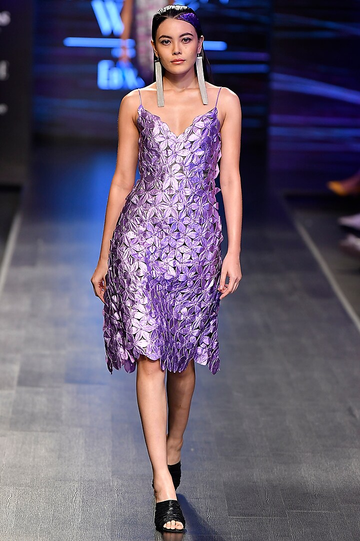 Lavender Floral Foil Dress by Rimzim Dadu