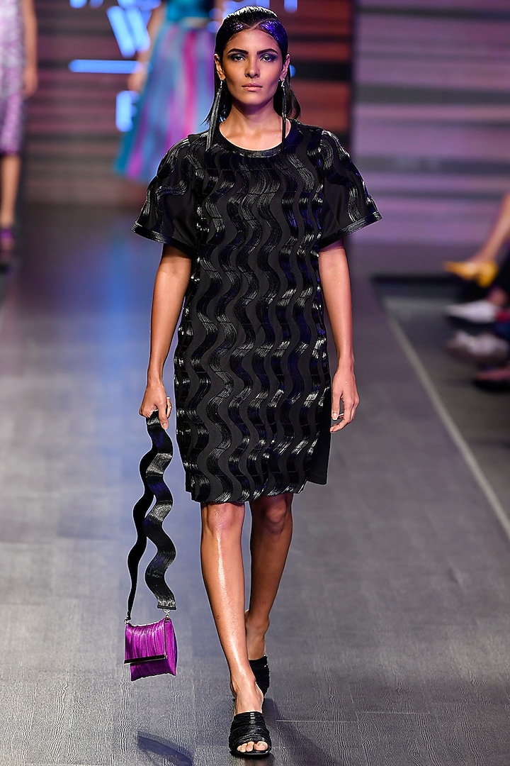 Black Faux Leather Cord Dress by Rimzim Dadu