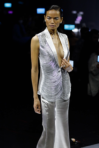 Silver Metallic Cord Jacket Set by Rimzim Dadu