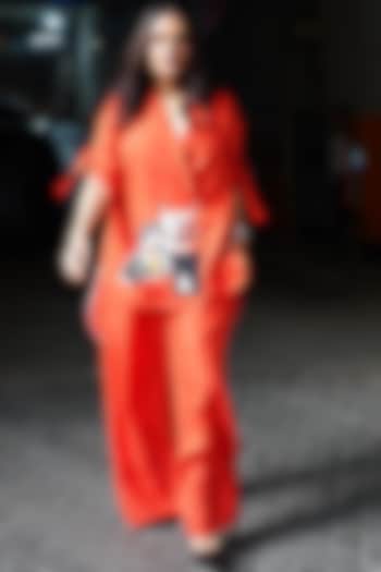 Orange Linen Oversized Co-Ord Set by Mini Sondhi