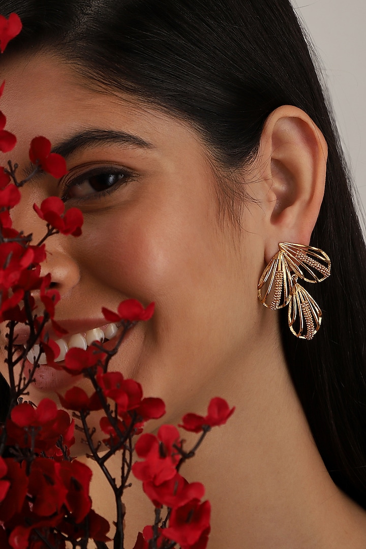 Gold Finish Mini Leaf Dangler Earrings by Itrana By Sonal Gupta