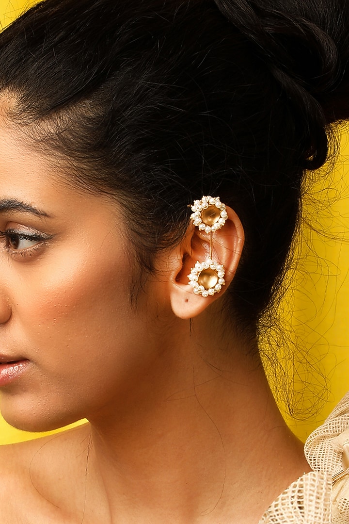 Gold Plated Pearl Ear Clips by Suhani Pittie at Pernia's Pop Up Shop