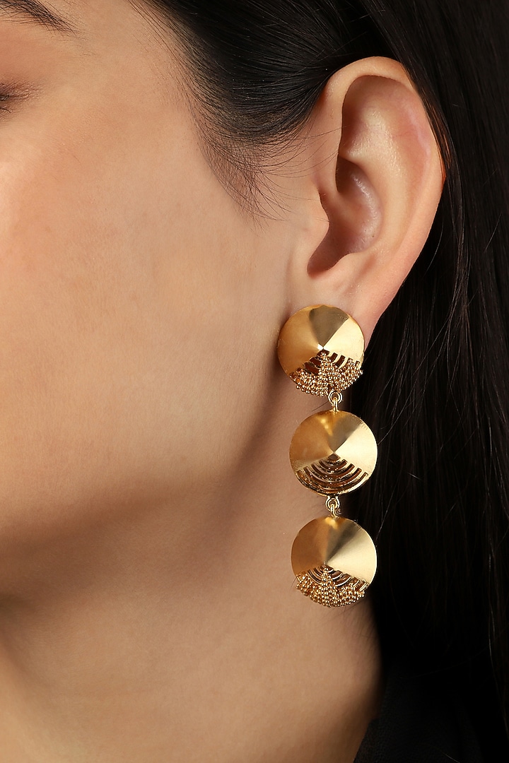Gold Finish Mini Dome Dangler Earrings by Itrana By Sonal Gupta at Pernia's Pop Up Shop