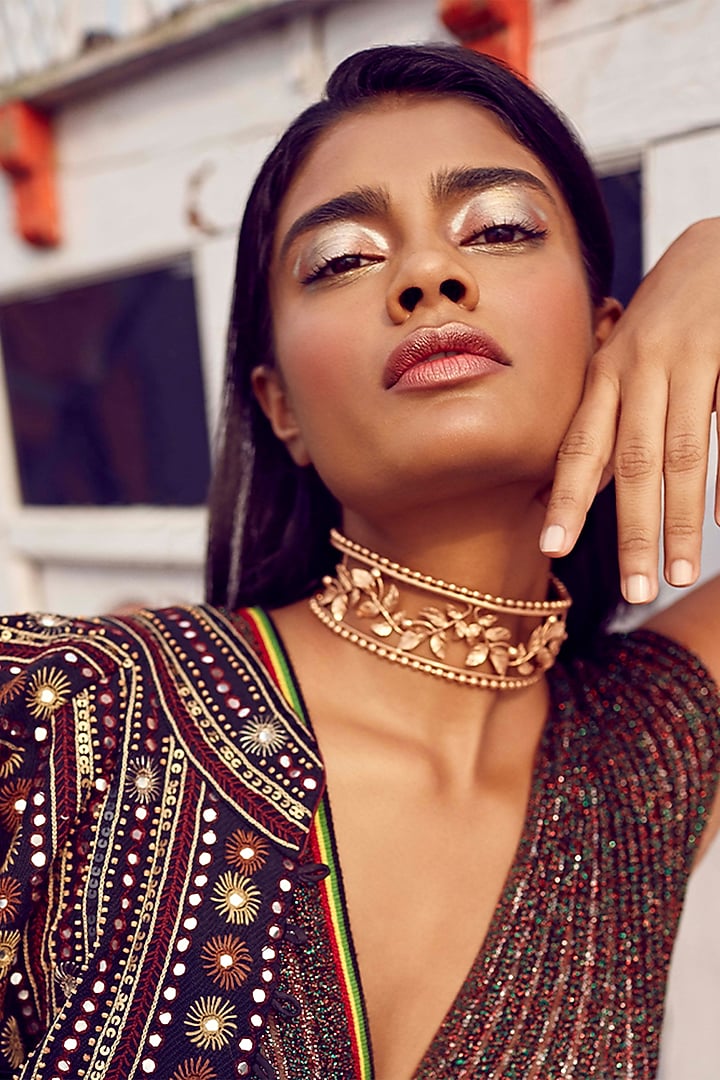Gold Plated Ball Chain Embellished Choker Necklace by Suhani Pittie at Pernia's Pop Up Shop