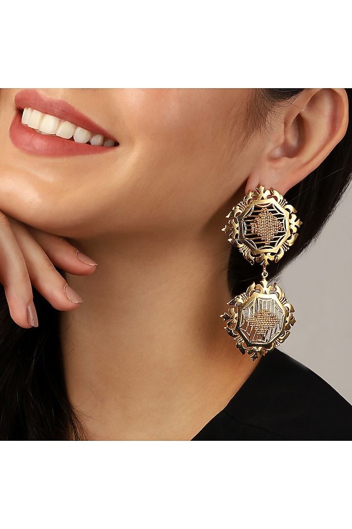 Gold Finish Victorian Dangler Earrings by Itrana By Sonal Gupta