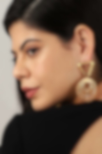 Itrana presents Gold plated textured triangle top and spiral round motifs earrings available only at Pernia's Pop Up Shop.