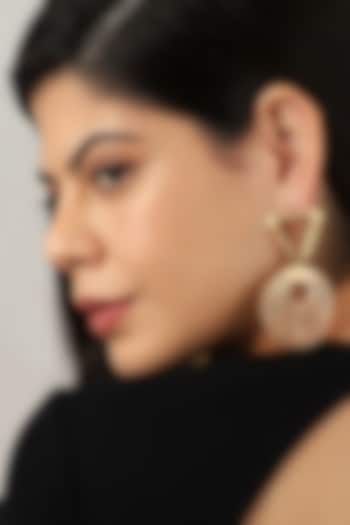 Gold Plated Textured Triangle Top and Spiral Round Motifs Earrings by Itrana By Sonal Gupta
