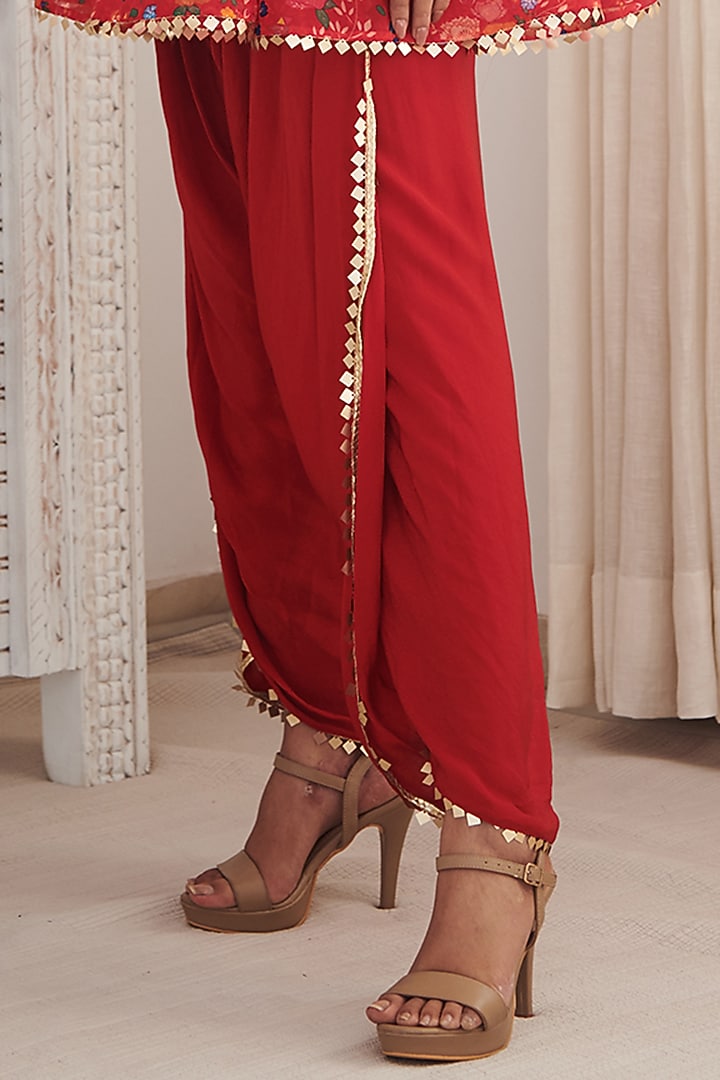 Red Viscose Crepe Dhoti Set by Shasha Gaba at Pernia's Pop Up Shop