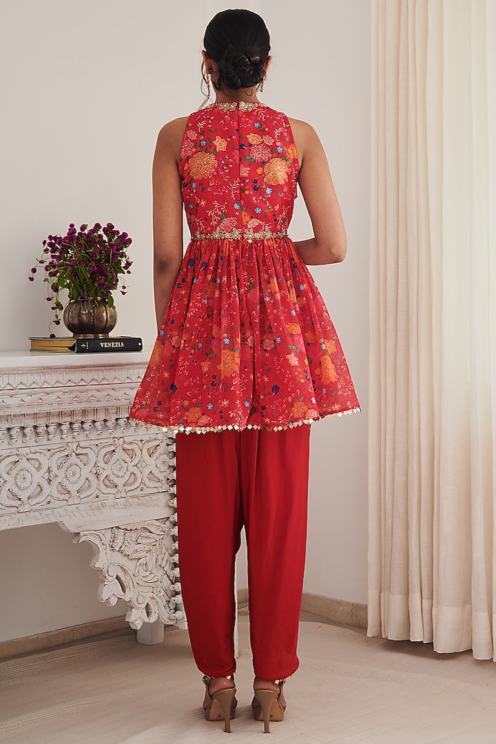 Red Viscose Crepe Dhoti Set by Shasha Gaba at Pernia's Pop Up Shop