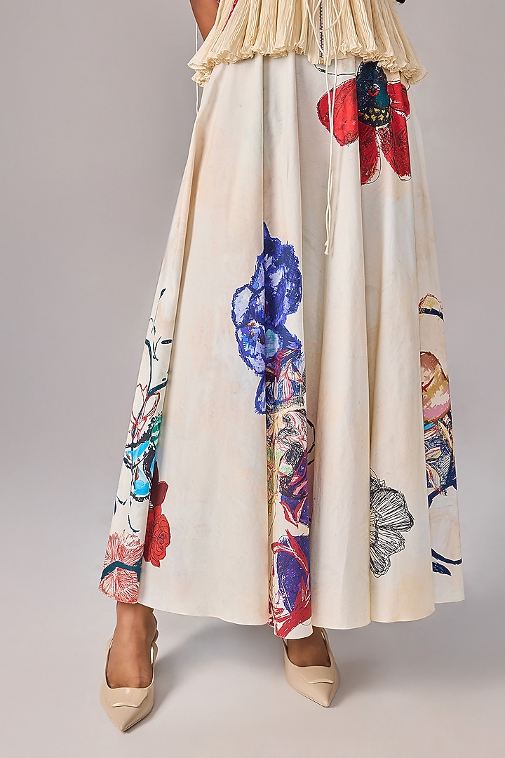 Multi-Colored Poplin Abstract Floral Printed HIgh-Waist Flared Maxi Skirt Set by Saaksha & Kinni at Pernia's Pop Up Shop