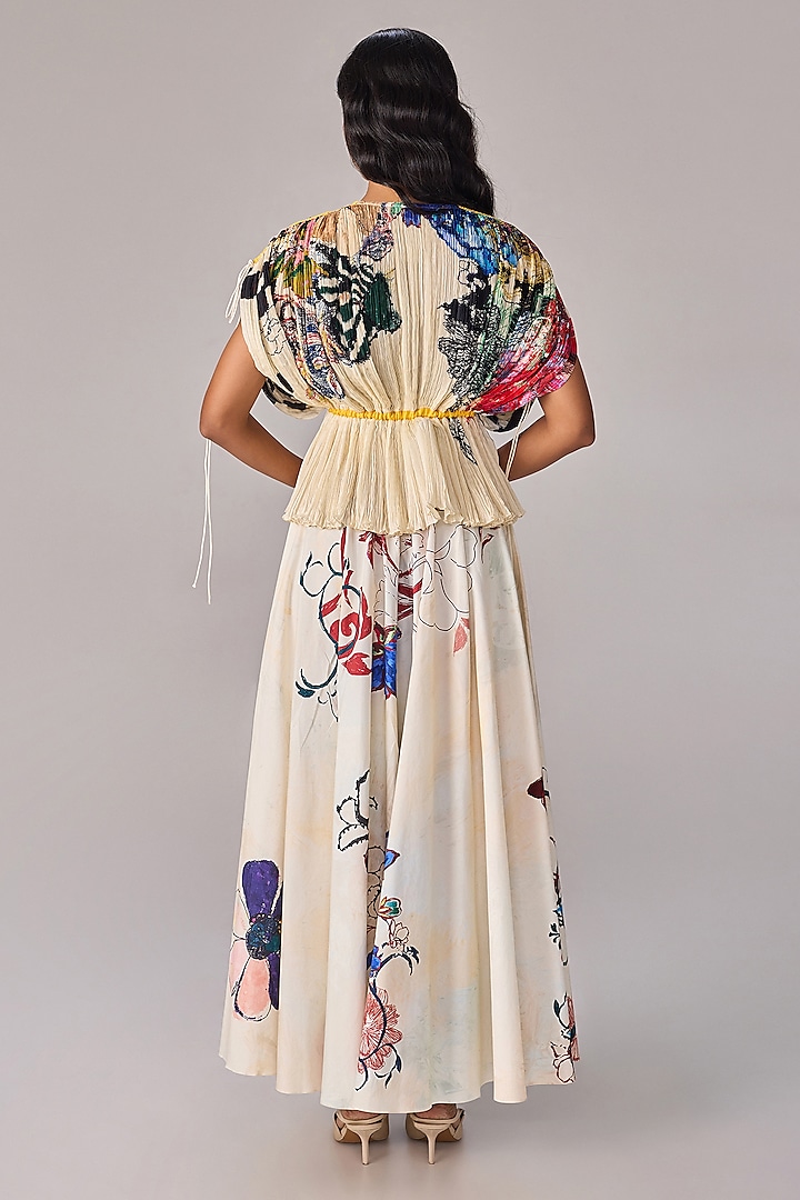 Multi-Colored Poplin Abstract Floral Printed HIgh-Waist Flared Maxi Skirt Set by Saaksha & Kinni at Pernia's Pop Up Shop