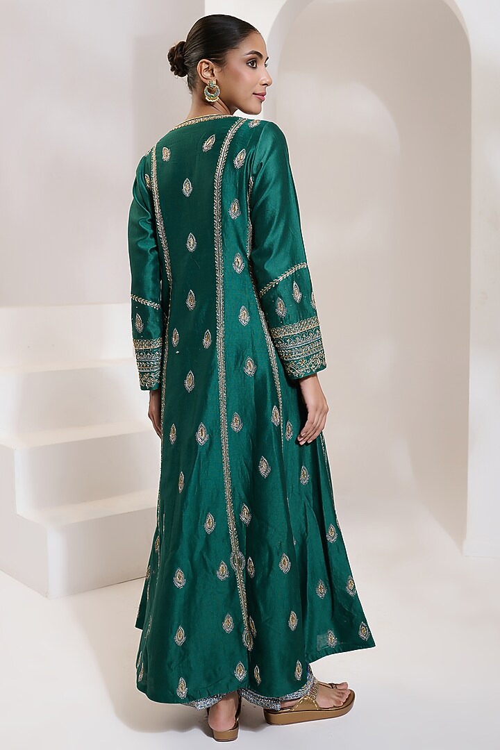 Green Chanderi Dori Hand Embroidered Wedding Anarkali Set by Saahiil Kapoor at Pernia's Pop Up Shop