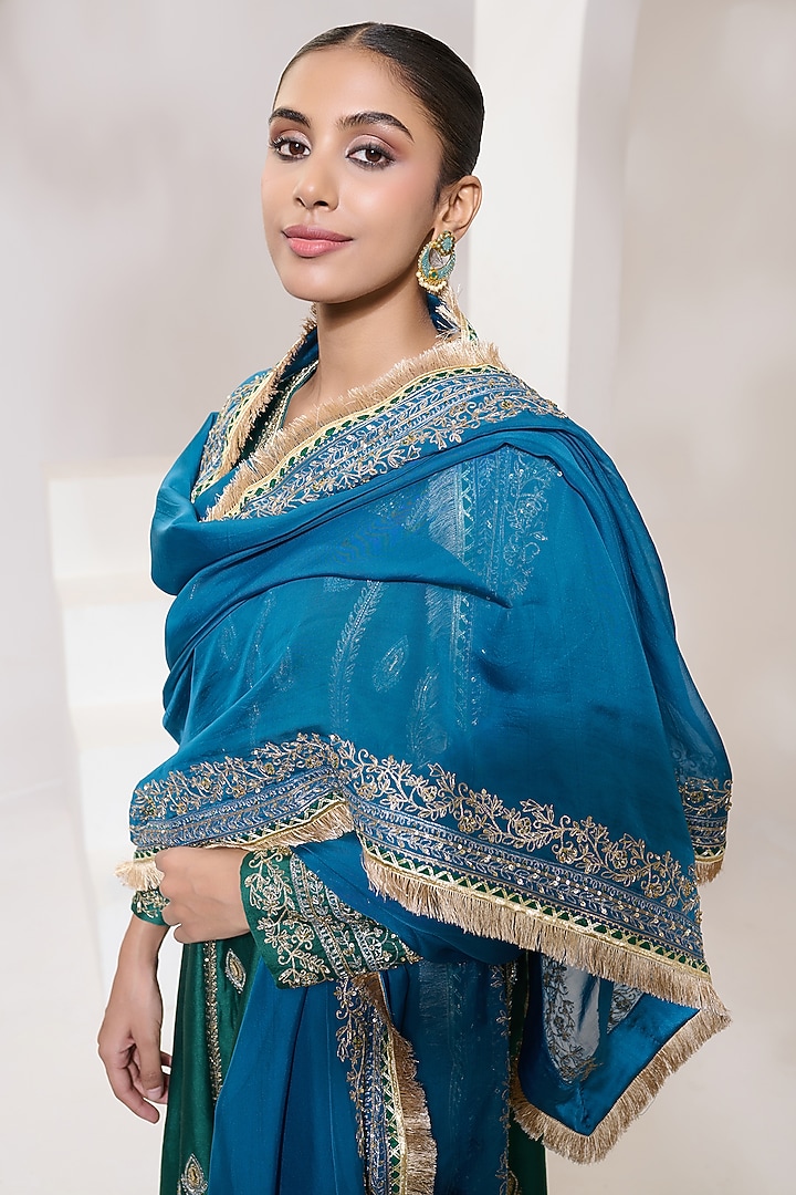 Green Chanderi Dori Hand Embroidered Wedding Anarkali Set by Saahiil Kapoor at Pernia's Pop Up Shop