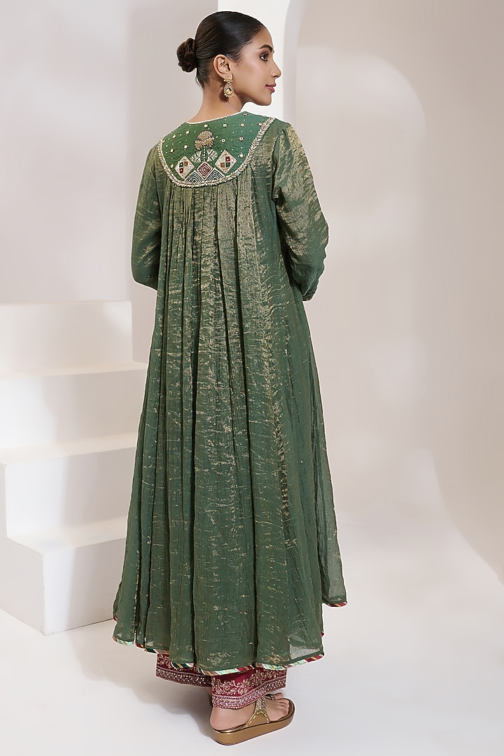 Green Chanderi Tissue Silk Embellished Kurta Set by Saahiil Kapoor at Pernia's Pop Up Shop