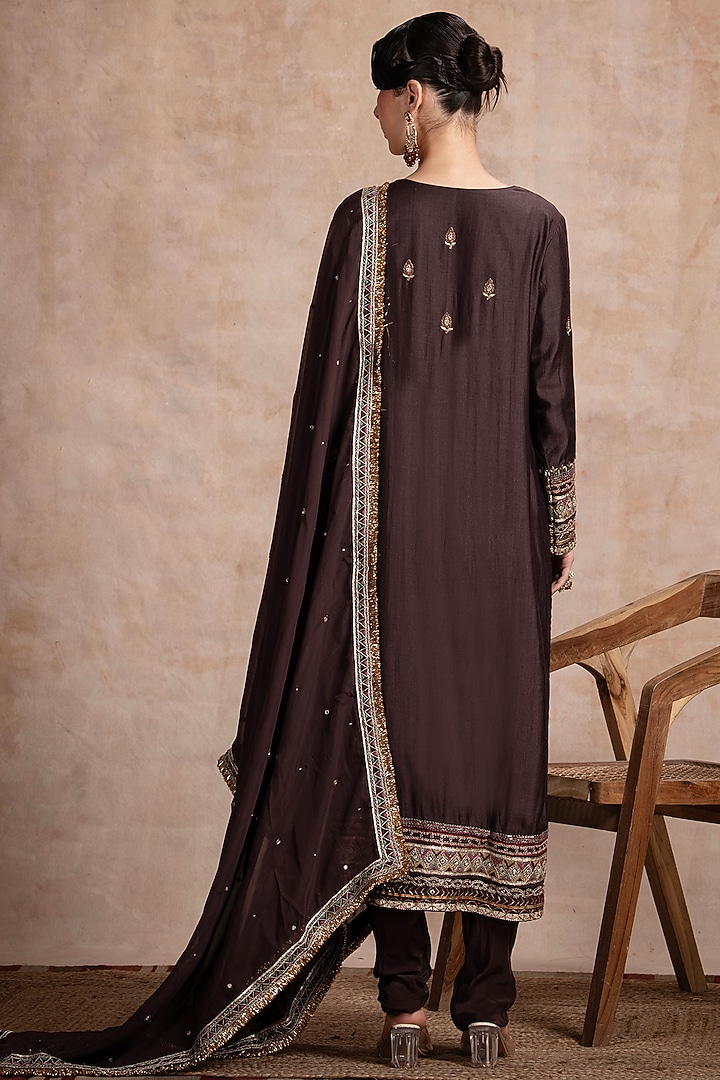 Brown Tussar Zardosi Embellished Straight Kurta Set by Saahiil Kapoor at Pernia's Pop Up Shop